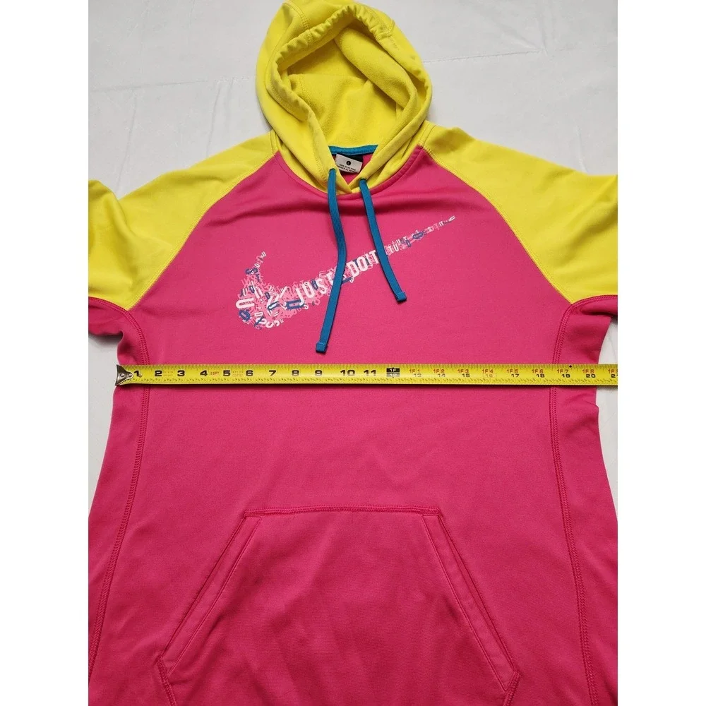 Nike Therma-FIT Hoodie Womens Large Pink Yellow Just Do‎ It Pullover Sweatshirt